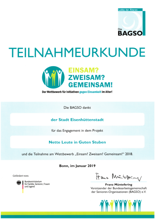 Teilnahmeurkunde BAGSO e.V.