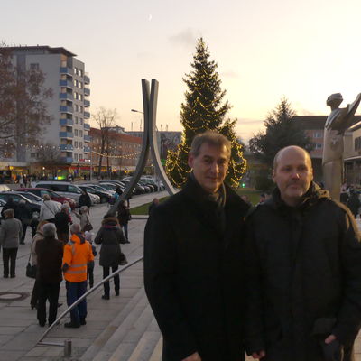 B�rgermeister Frank Balzer mit Dirk Lehmpuhl-Ponta (ProCity) beim Lichterfest 2019