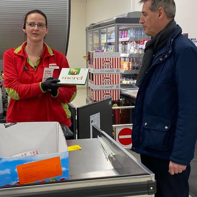 Merci - Dankesch�n an die Kassiererin im Penny-Markt
