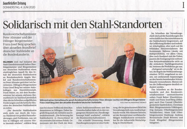 Ausschnitt aus der Saarbr&uuml;cker Zeitung vom 4. Juni 2020
