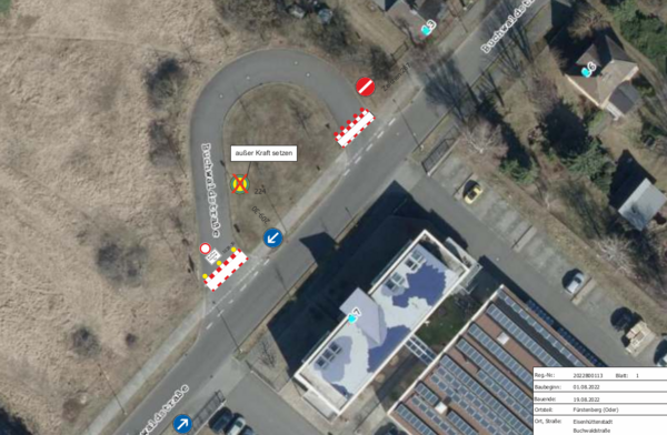 Verkehrsrechtliche Anordnung gem. &sect; 45 StVO  (Bauma&szlig;nahmen / Sicherung von Arbeitsstellen) / Eisenh&uuml;ttenstadt, F&uuml;rstenberg (Oder), Buchwaldstra&szlig;e